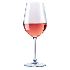 Elegant glass of pink rosé wine filled halfway with a delicate curve and clear stem isolated on a transparent background