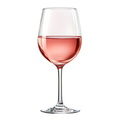 Elegant glass of pink rosé wine filled halfway with a delicate curve and clear stem isolated on a transparent background