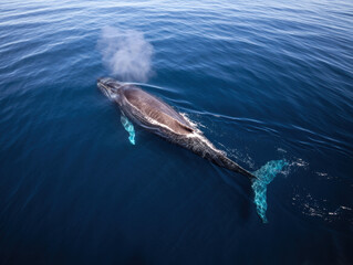 Fototapeta premium Large Humpback Whale Seen From Above in Open Ocean