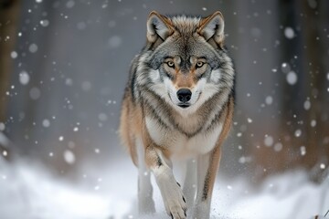 Obraz premium A sleek wolf moving silently through the forest, its fur blending with the snow