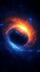Obraz premium Bright light of the sun illuminates a blue spiral planet in the dark outer cosmos