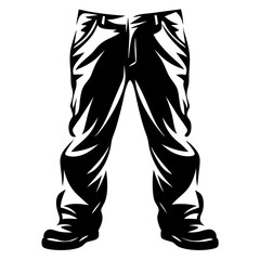 Black and white illustration of stylized pants and footwear in isolation