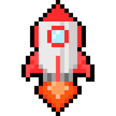 Pixel cartoon launching rocket icon 2.