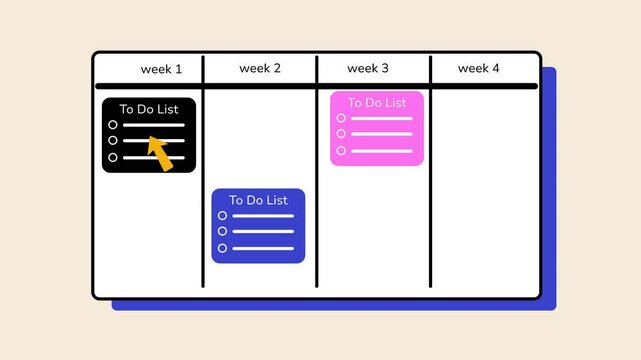 2D animation of weekly scheduling, representing time management