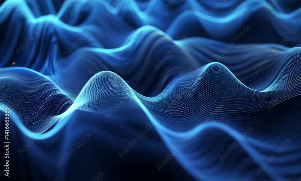 Poster soft flowing blue gradients moving like ocean currents in seamless loop made with generative ai tech