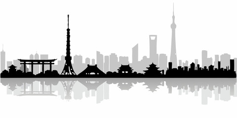 Tokyo, Japan Skyline Silhouette &ndash; Iconic Cityscape in Black and White