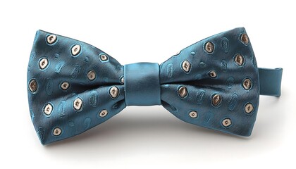 Teal silk bowtie with embossed polka dots.