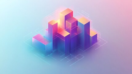 Obraz premium Isometric Data Visualization with Abstract Cityscape and Glowing Colors