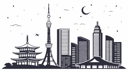 Tokyo, Japan Skyline Silhouette &ndash; Iconic Cityscape in Black and White