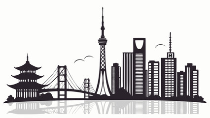 Obraz premium Tokyo, Japan Skyline Silhouette – Iconic Cityscape in Black and White