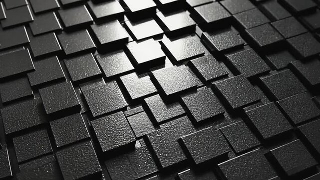 Abstract Dark Metallic Cubes Texture: A 3D Render of  Interlocking Squares with a  Textured Surface and Subtle Light Reflections