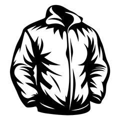 Stylized monochrome illustration of a hooded jacket, showcasing a bold design
