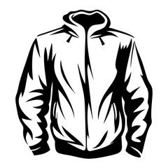 Black and white vector illustration of a hooded sweatshirt or jacket