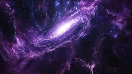 Purple And Blue Spiral Galaxy In Deep Space