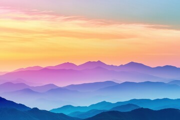 Obraz premium Layered mountains receding into the distance under a colorful, bright sky