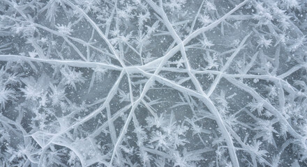 Intricate Ice Patterns: Frozen Lake Surface Texture, Winter Wonderland Background