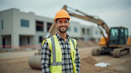 Confident Construction Worker Ready for Action in Safety Equipment

