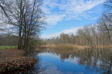 Pond fed by source from groundwater natural spring on the Estate Warnsborn near Arnhem in the Dutch province Gelderland in the East of the Netherlands
