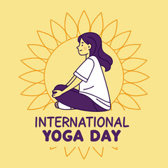 International Yoga Day Poster – Lotus Pose with Sunburst Design