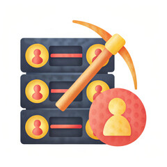 An illustration depicting a mining tool alongside data storage elements, symbolizing data mining and user information extraction.