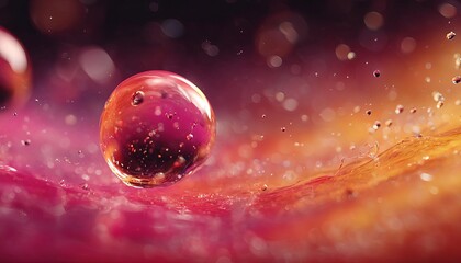 A close-up view of a colorful water droplet on a surface, filled with dynamic patterns.