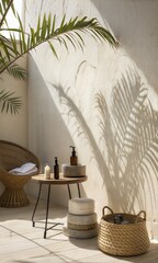 Obraz premium Minimalist Luxury Interior Product Display with Palm Shadow 