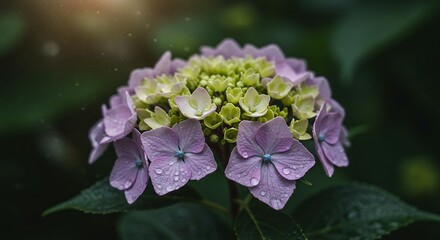 Hydrangea Flower with Water Drops Close-up
