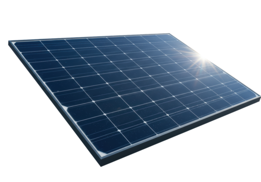 Isolated Blue Solar Panel with Sun Reflection