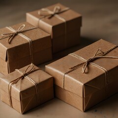 A gift box mockup with a beige lid, black base, tied with a dark satin ribbon, surrounded by dried wheat, pumpkins, rustic decor on a wooden surface, creating a cozy and festive autumn vibe.