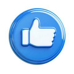 Obraz premium Blue and white 3d thumbs up like icon, social media symbol, approval sign, positive feedback, agree button, isolated on transparent background