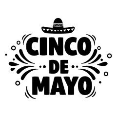 Bold, stylized Cinco de Mayo typography featuring a sombrero, perfect for marketing materials, merchandise, or social media posts.  Use in advertising, invitations, or editorial design.