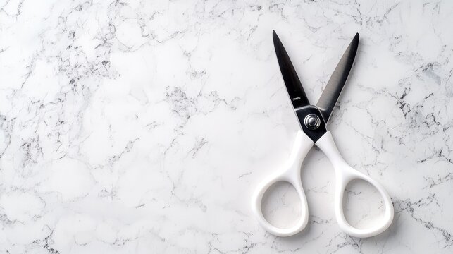 Simple white scissors on textured background minimalist photography