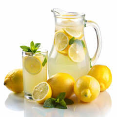 Fototapeta premium fresh homemade lemonade isolated on white