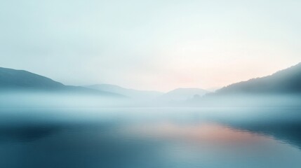 Fototapeta premium Misty Lake Sunrise with Blue and Pink Hues
