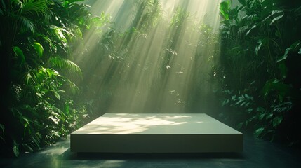 Elevated Platform in Lush Green Foliage with Sunlight Rays