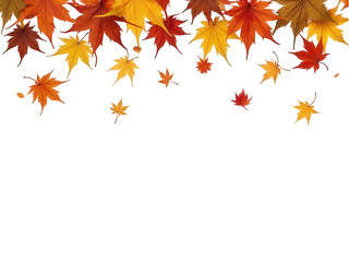 Autumn leaves falling above isolated over png transparent background