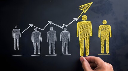 Charting Growth: A hand highlights a rising trend, symbolizing ambition and progress within a dynamic professional landscape, with simple graphic representation on the board.