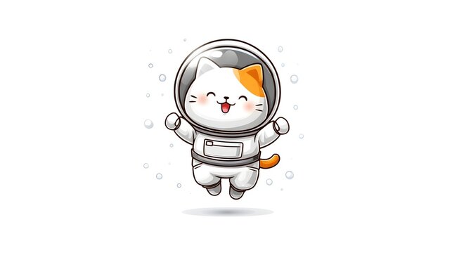 Cat astronaut floating in space cartoon cosmic environment whimsical view