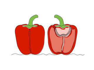 Abstract Bell Pepper, Bulgarian pepper, paprika. continuous single one line art hand drawing sketch logo