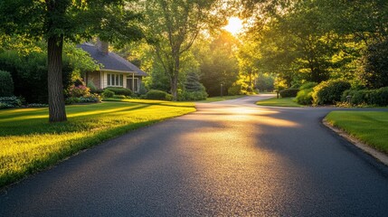 Sunlit Residential Street at Sunset