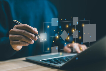workflow process, model flow diagram of work. concept of design for automation flowchart of business, programming to streamline strategy. scheme chart of solution business, implement software