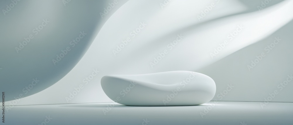 Wall mural minimalist white podium with abstract wave background for product display clean and modern studio ba