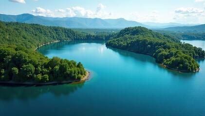 Distinctive shoreline creating a unique lake shape, outline, contour