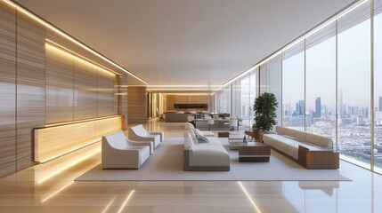 Fototapeta premium Modern Luxury Apartment Living Room with City View