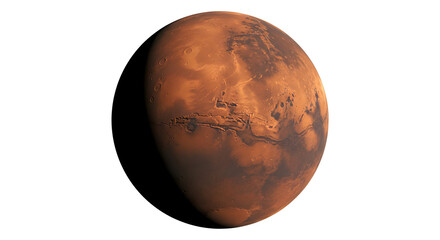 Detailed View of Red Planet Mars with Rocky Texture in Outer Space on White Background