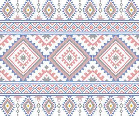 Colorful seamless tribal pattern with geometric diamond shapes and ethnic motifs in a modern flat style
