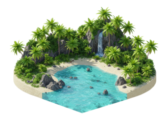Isolated Tropical Paradise Island with Beach and Waterfall