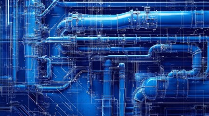 Naklejka premium Intricate Blue Industrial Pipe Network