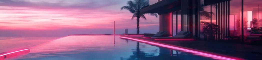 Luxury Villa with Infinity Pool and Ocean View at Neon Sunset in Tropical Paradise