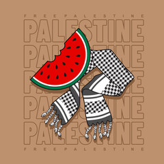 watermelon fruit Palestinian flag, cartoon vector illustration